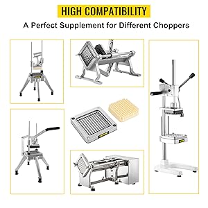 VEVOR Replacement Chopper Blade, 1/4 inch, 3 PCS French Fry Blade Assembly with 6 Extra Knives, Stainless Steel Dicer Parts and Push Block for Cutting Potatoes Carrots Onions Cucumbers Mushrooms detail 6