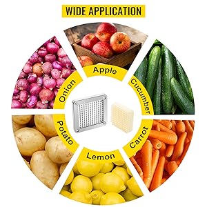 VEVOR Replacement Chopper Blade, 1/4 inch, 3 PCS French Fry Blade Assembly with 6 Extra Knives, Stainless Steel Dicer Parts and Push Block for Cutting Potatoes Carrots Onions Cucumbers Mushrooms detail 7