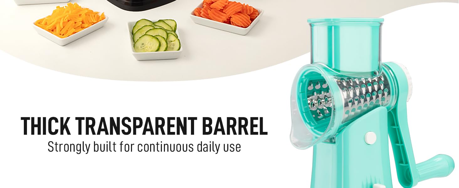 Zulay Kitchen Rotary Cheese Grater 5 Blade Cheese Shredder - Manual Hand Crank Cheese Grater With Reinforced Suction & 5 Interchangeable Drums - Easy to Use, Vegetable Chopper Round Mandoline Slicer detail 2