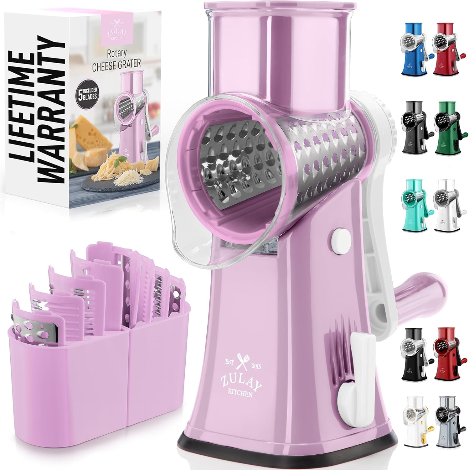 Zulay Kitchen Rotary Cheese Grater 5 Blade Cheese Shredder - Manual Hand Crank Cheese Grater With Reinforced Suction & 5 Interchangeable Drums - Easy to Use, Vegetable Chopper Round Mandoline Slicer detail 12