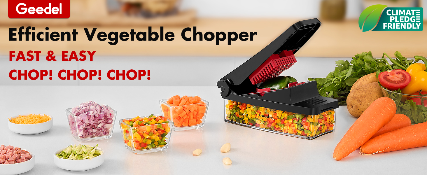 Geedel Vegetable Chopper, Onion Chopper Pro Food Chopper, Kitchen Vegetable Slicer Dicer Cutter Grater, Veggie Chopper with container for Salad Onion Potato Carrot (4 in 1, Red) detail 1