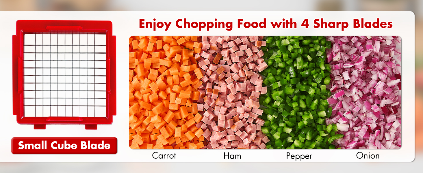 Geedel Vegetable Chopper, Onion Chopper Pro Food Chopper, Kitchen Vegetable Slicer Dicer Cutter Grater, Veggie Chopper with container for Salad Onion Potato Carrot (4 in 1, Red) detail 4