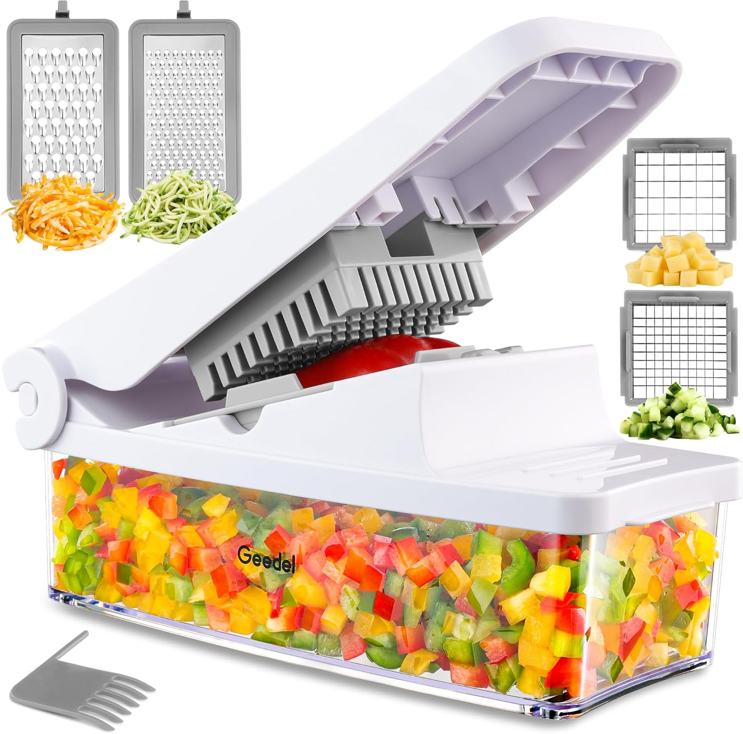 Geedel Vegetable Chopper, Onion Chopper Pro Food Chopper, Kitchen Vegetable Slicer Dicer Cutter Grater, Veggie Chopper with container for Salad Onion Potato Carrot (4 in 1, Red) detail 14