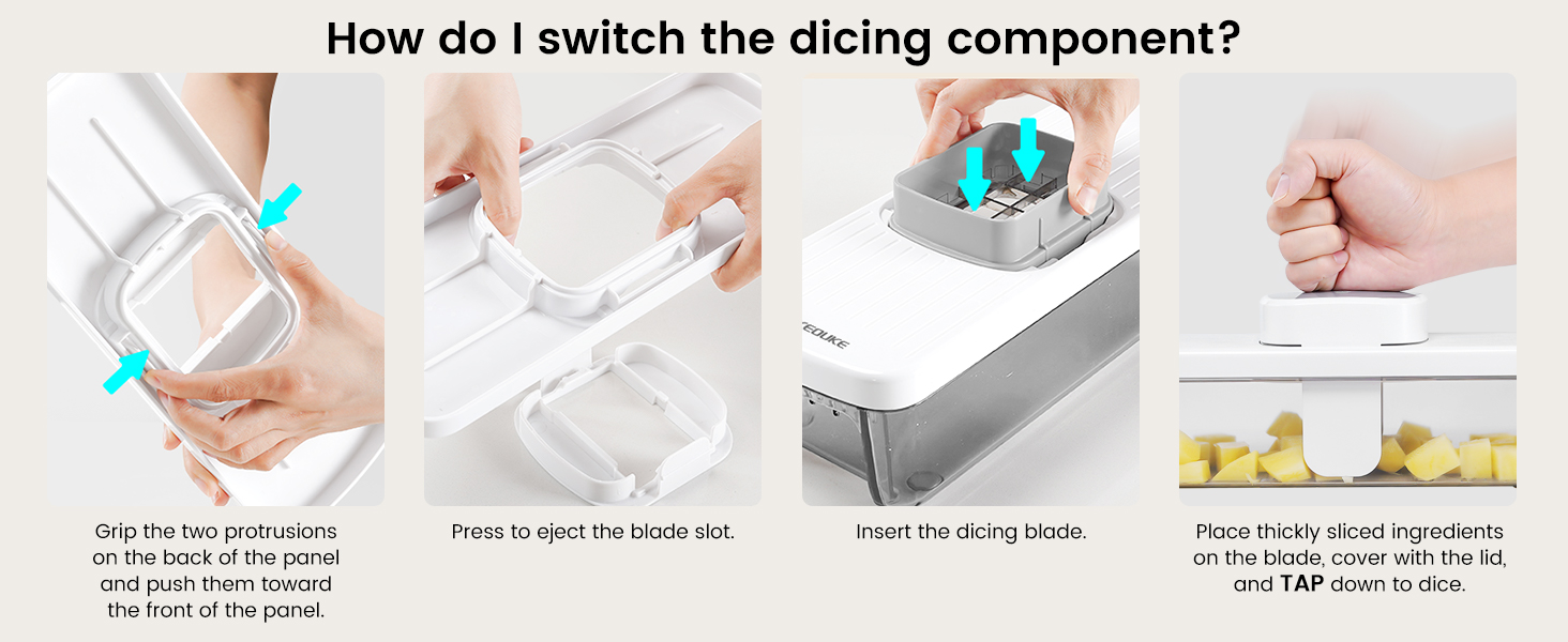 KEOUKE 8-in-1 Vertical Vegetable Chopper Mandoline Slicer with Container White - Safe Tap Out Dicer with Hand Guard for Kitchen Easy Food Prep, Onion Potato Veggie Fruit detail 2