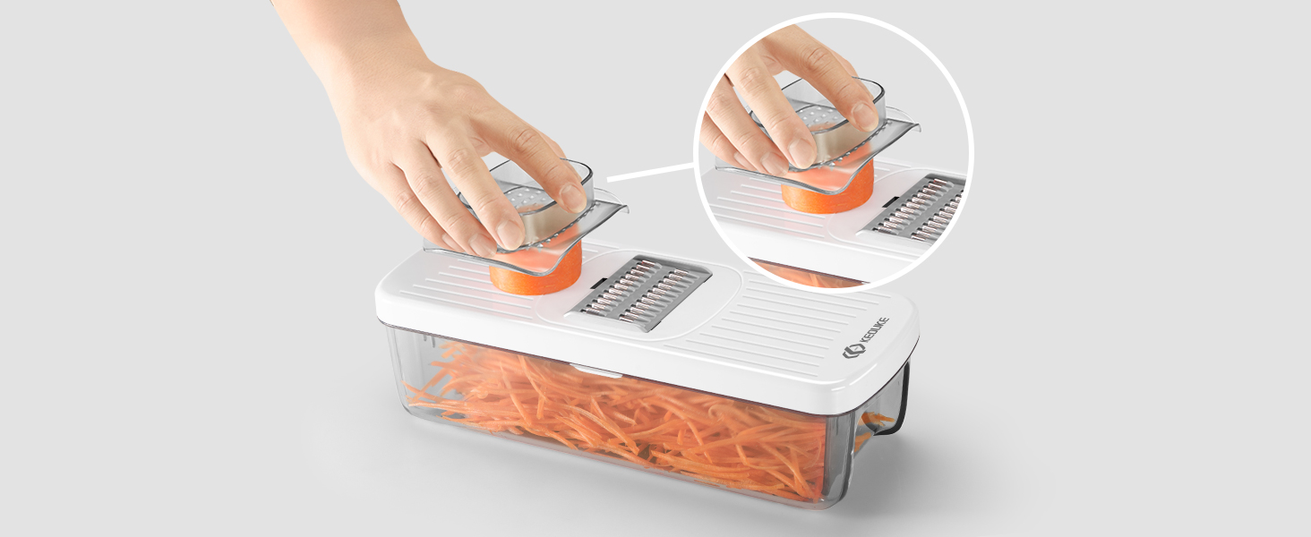 KEOUKE 8-in-1 Vertical Vegetable Chopper Mandoline Slicer with Container White - Safe Tap Out Dicer with Hand Guard for Kitchen Easy Food Prep, Onion Potato Veggie Fruit detail 10