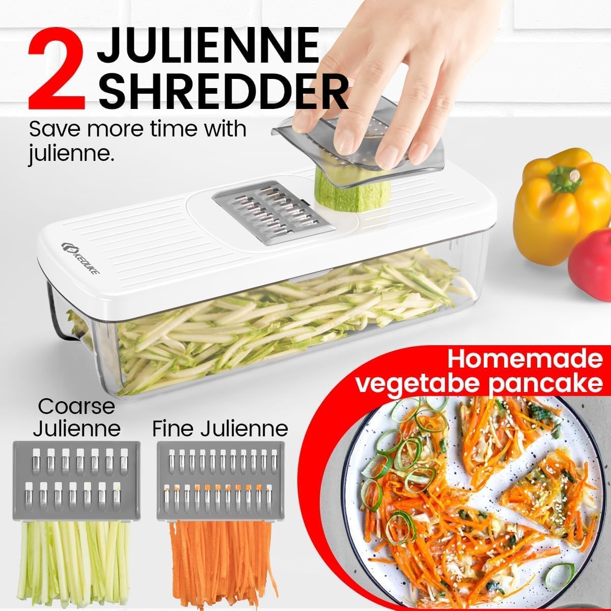 KEOUKE 8-in-1 Vertical Vegetable Chopper Mandoline Slicer with Container White - Safe Tap Out Dicer with Hand Guard for Kitchen Easy Food Prep, Onion Potato Veggie Fruit detail 18