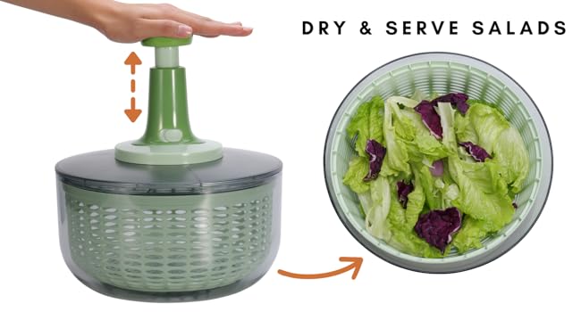 Brieftons Salad Spinner and Chopper: Large 6.3-Quart Lettuce Greens Vegetable Washer Dryer, with Bonus 0.95-Quart Veggie Chopper Mixer, Compact Storage, Easy Push Operation for Quick Veggie Prepping detail 2