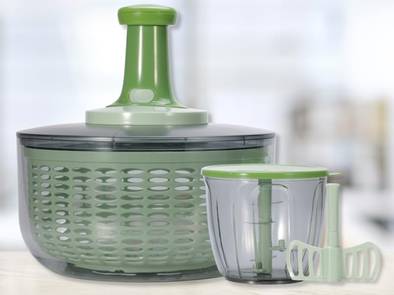 Brieftons Salad Spinner and Chopper: Large 6.3-Quart Lettuce Greens Vegetable Washer Dryer, with Bonus 0.95-Quart Veggie Chopper Mixer, Compact Storage, Easy Push Operation for Quick Veggie Prepping detail 13