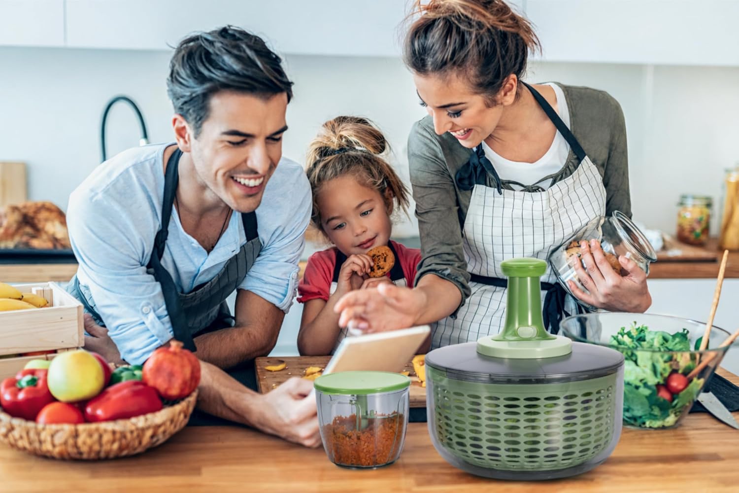 Brieftons Salad Spinner and Chopper: Large 6.3-Quart Lettuce Greens Vegetable Washer Dryer, with Bonus 0.95-Quart Veggie Chopper Mixer, Compact Storage, Easy Push Operation for Quick Veggie Prepping detail 15