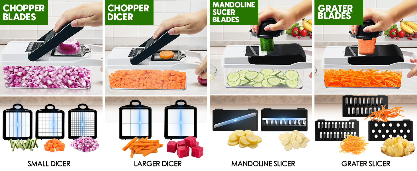 Vegetable Chopper, 10 Blades Slicer Onion Dicer, Multi 23-in-1 Veggie Mandoline Food Cutter for Tomato Fruit, Vegetable cutter with Hand Protector, Egg Separator & Slicer, Container(Black) detail 3