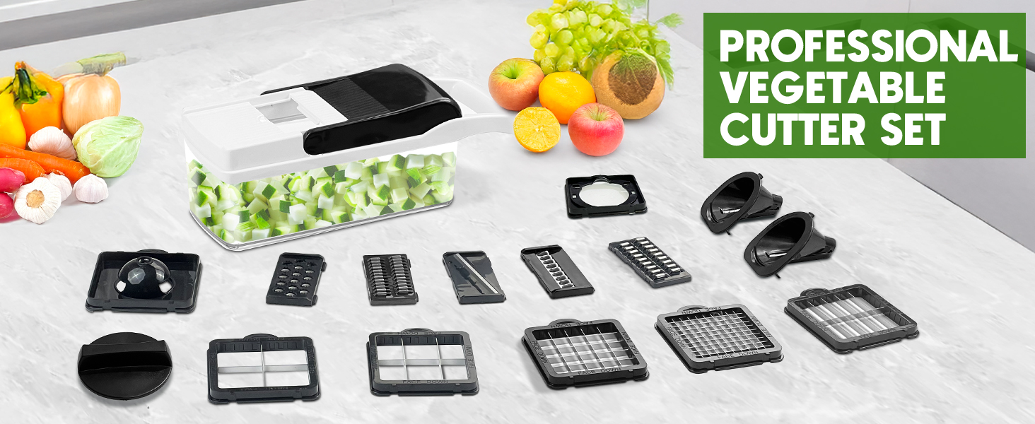 Vegetable Chopper, 10 Blades Slicer Onion Dicer, Multi 23-in-1 Veggie Mandoline Food Cutter for Tomato Fruit, Vegetable cutter with Hand Protector, Egg Separator & Slicer, Container(Black) detail 7