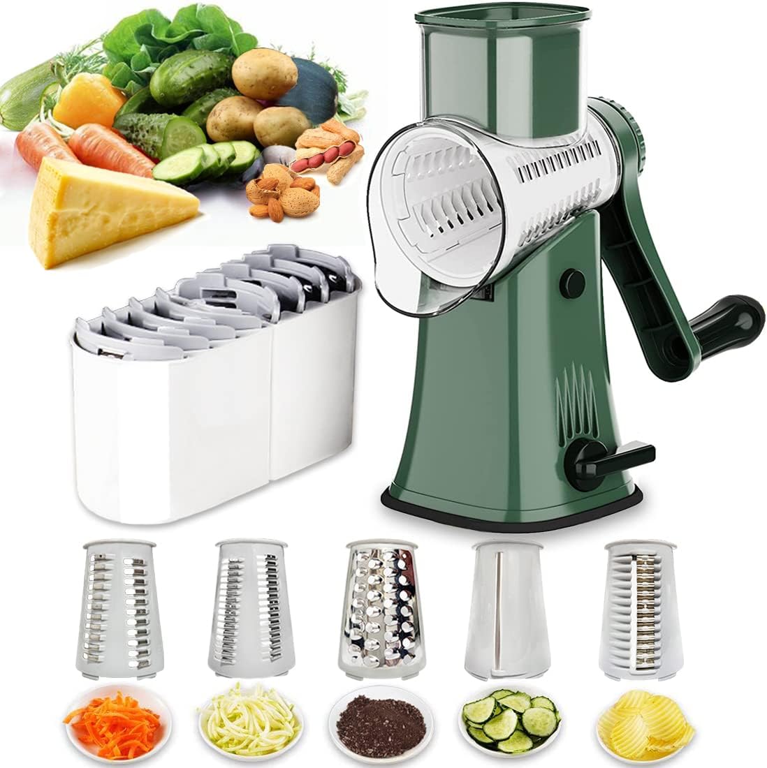 Round Mandoline Drum Slicer Rotary Cheese Grater Veggie Slicer Vegetable Carrot Shredder Nut Chopper Blue detail 15