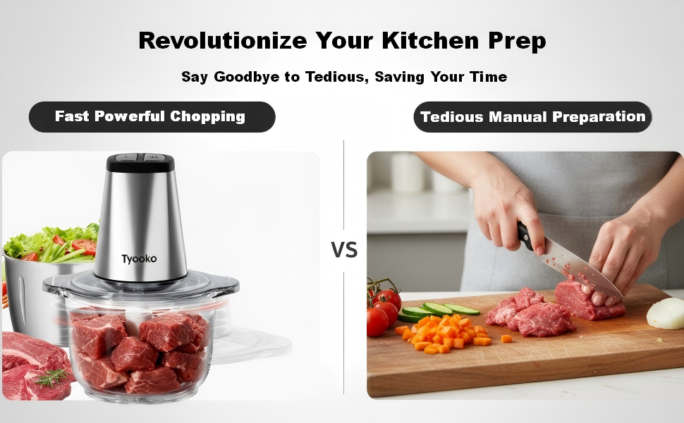 Electric Food Processor Vegetable Chopper, Easy Clean Meat Grinder with 2 Bowls (8 Cup Stainless Steel+8 Cup Glass), Small Food Mixer for Fruits/Meat/Nuts/Fish/Veggie/Pet Food/Baby Food detail 2