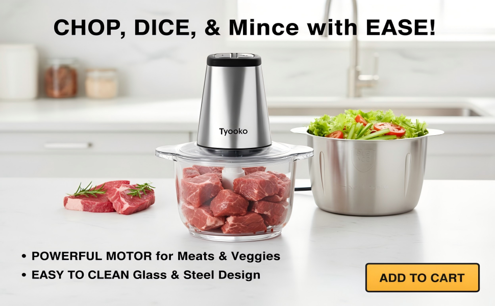 Electric Food Processor Vegetable Chopper, Easy Clean Meat Grinder with 2 Bowls (8 Cup Stainless Steel+8 Cup Glass), Small Food Mixer for Fruits/Meat/Nuts/Fish/Veggie/Pet Food/Baby Food detail 7