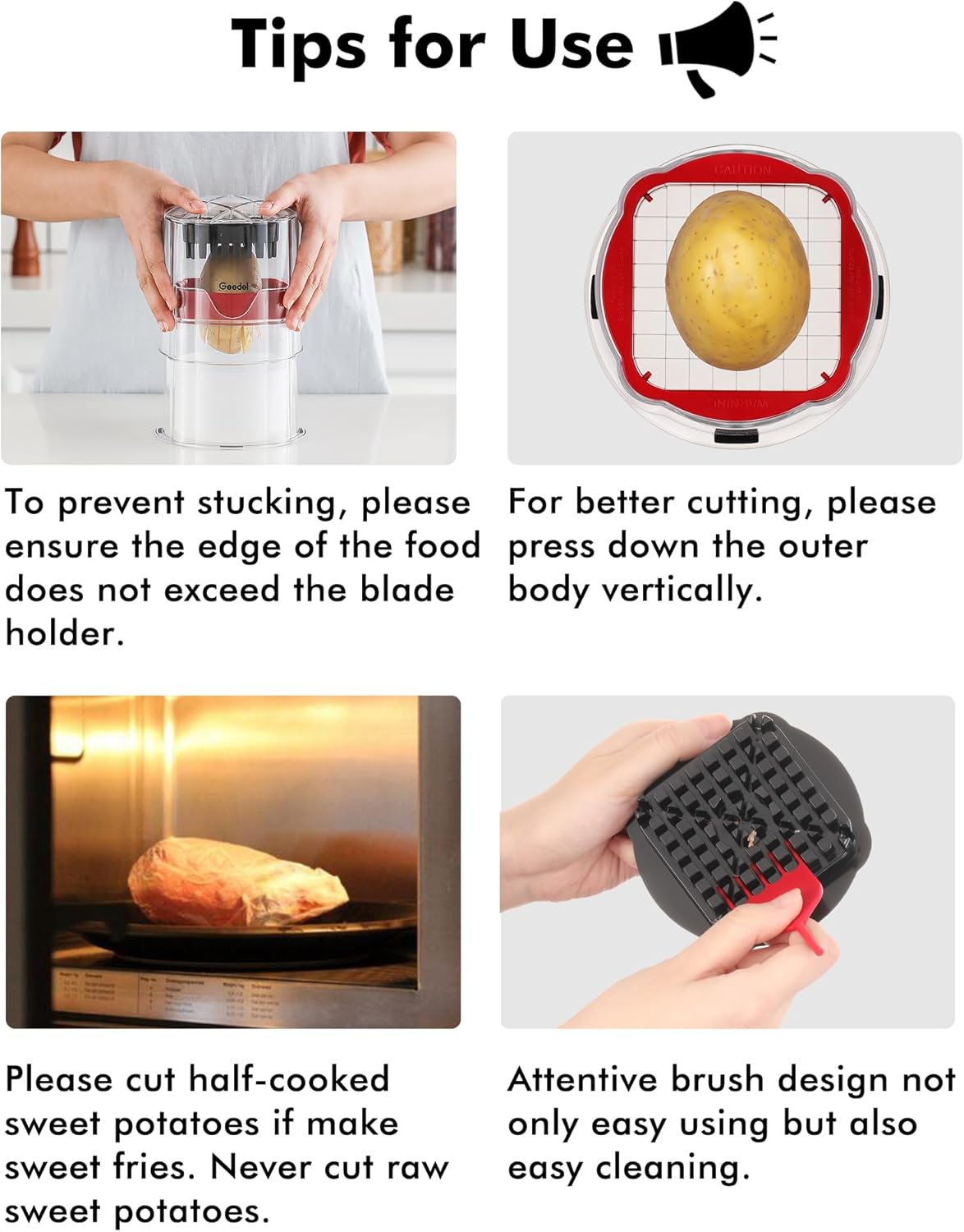 French Fry Cutter, Professional Home Style Onion Chopper, Vegetable Chopper Dicer Manual, Easy to Clean, Ultra Sharp Blades Thick-Strip Fry Cutter Apple Slicer and Corer, 3 Blades detail 11