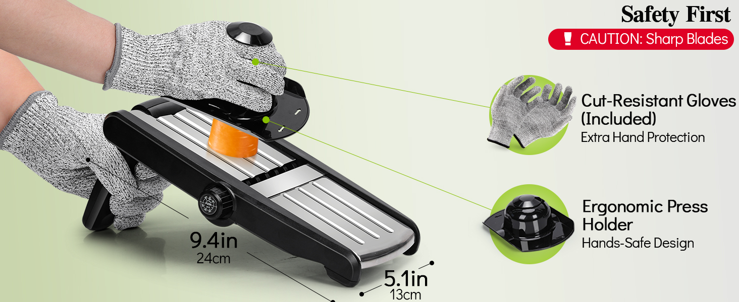 MASTERTOP Mandoline Slicer, 5 in 1 Mandoline Food Slicer for Kitchen,Stainless Steel Mini Vegetable Slicer with Safety Glove & Cleaning Brush,Adjustable Vegetable Chopper for Potatoes detail 3