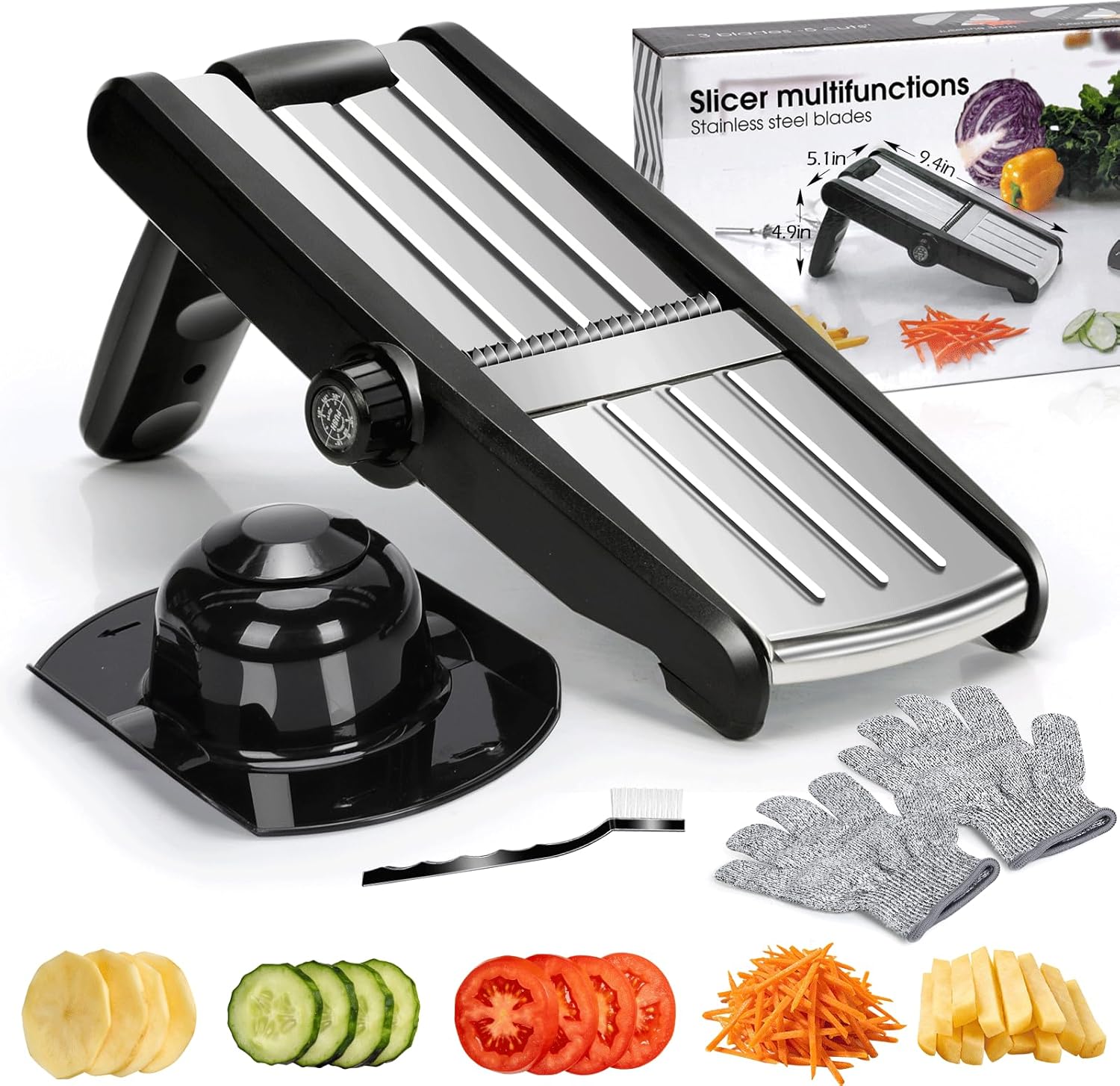 MASTERTOP Mandoline Slicer, 5 in 1 Mandoline Food Slicer for Kitchen,Stainless Steel Mini Vegetable Slicer with Safety Glove & Cleaning Brush,Adjustable Vegetable Chopper for Potatoes detail 15