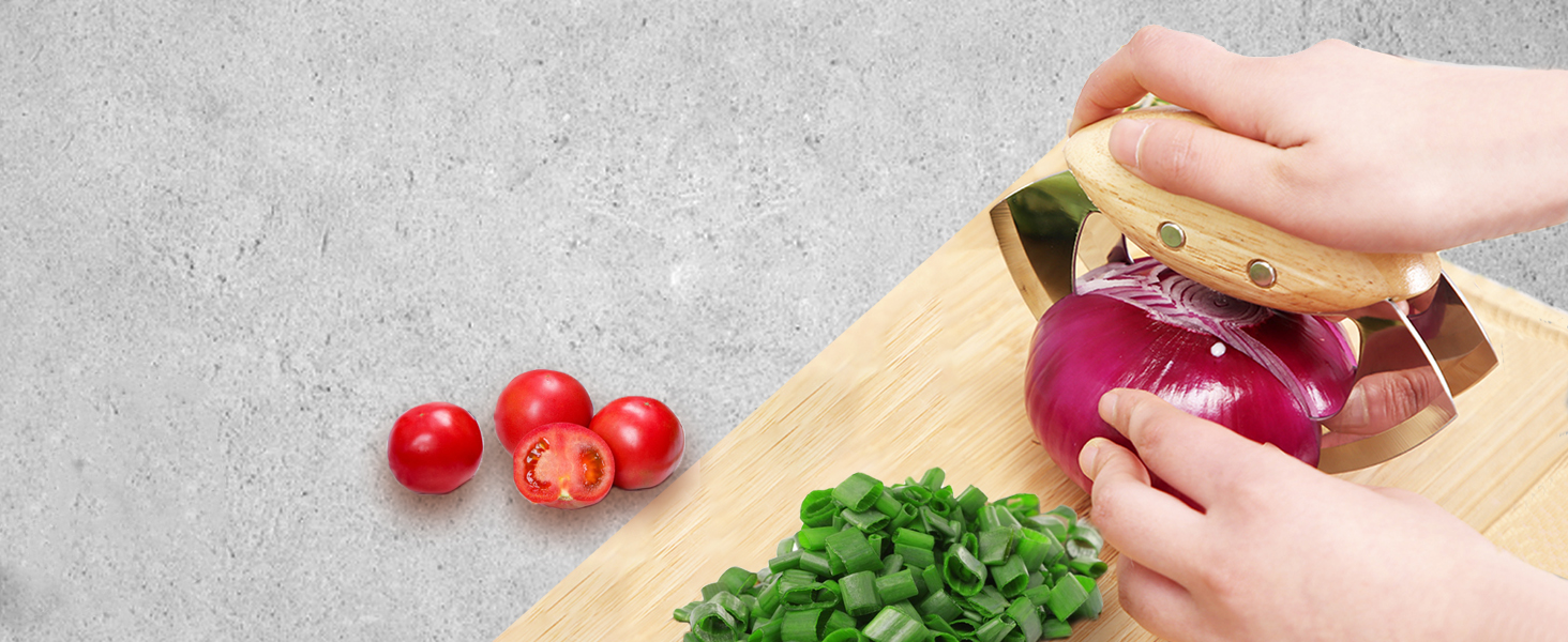 Salad Chopper Tools with Protective Cover, Sharp Mezzaluna Chopping Knife, Double Blade, Stainless Steel Rocker Knife for Salad, Handheld Vegetable Mincing detail 1