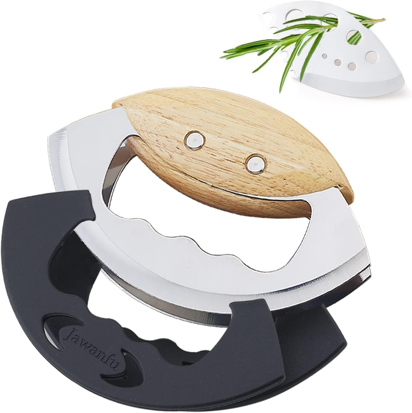 Salad Chopper Tools with Protective Cover, Sharp Mezzaluna Chopping Knife, Double Blade, Stainless Steel Rocker Knife for Salad, Handheld Vegetable Mincing detail 7
