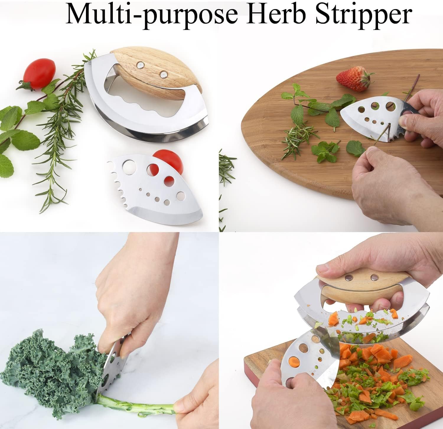 Salad Chopper Tools with Protective Cover, Sharp Mezzaluna Chopping Knife, Double Blade, Stainless Steel Rocker Knife for Salad, Handheld Vegetable Mincing detail 11