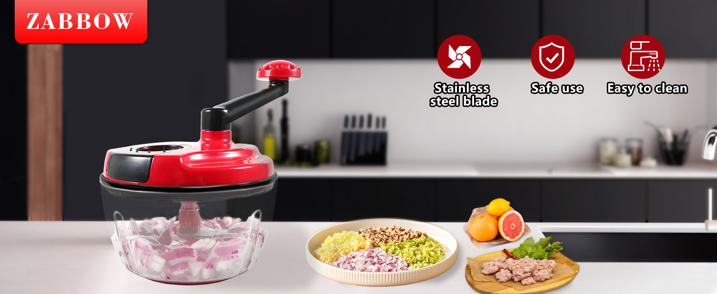 Manual Food Processor,8 Cup Hand Powered Crank Chopper,Mincer Blender with Clear Container,for Vegetables Meat Fruits Onions detail 1