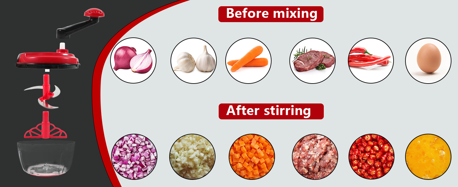 Manual Food Processor,8 Cup Hand Powered Crank Chopper,Mincer Blender with Clear Container,for Vegetables Meat Fruits Onions detail 2
