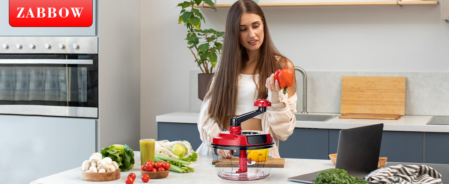 Manual Food Processor,8 Cup Hand Powered Crank Chopper,Mincer Blender with Clear Container,for Vegetables Meat Fruits Onions detail 4