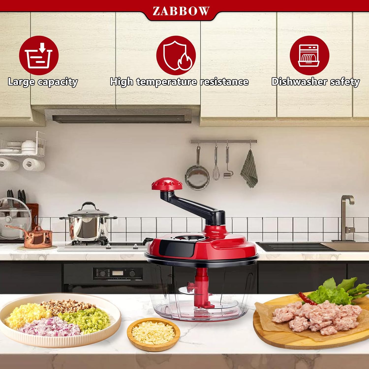 Manual Food Processor,8 Cup Hand Powered Crank Chopper,Mincer Blender with Clear Container,for Vegetables Meat Fruits Onions detail 10