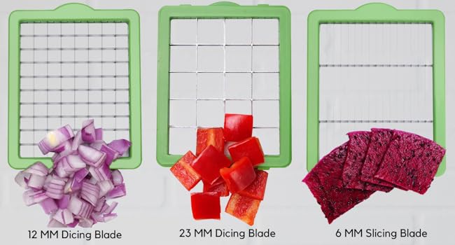 Brieftons QuickPush Food Chopper: Vegetable Dicer Slicer, Onion Cutter, 3 Extra-Large Blades with 200% More Cutting Area to Chop Dice Slice Vegetables, 2.6-Quart Container detail 4
