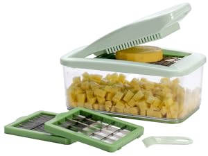 Brieftons QuickPush Food Chopper: Vegetable Dicer Slicer, Onion Cutter, 3 Extra-Large Blades with 200% More Cutting Area to Chop Dice Slice Vegetables, 2.6-Quart Container detail 5