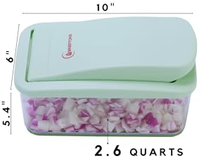 Brieftons QuickPush Food Chopper: Vegetable Dicer Slicer, Onion Cutter, 3 Extra-Large Blades with 200% More Cutting Area to Chop Dice Slice Vegetables, 2.6-Quart Container detail 7