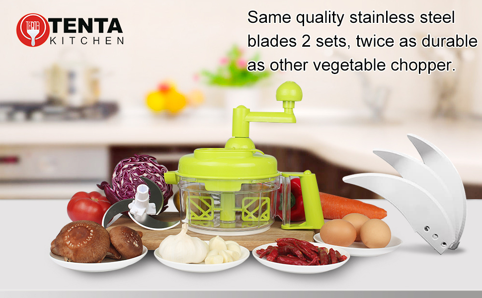 Tenta Kitchen Food processes Hand Crank Food Processor/Manual Food Chopper/Meat Grinder/Vegetable Dicer And Mincer/Fruit Blender With Egg Separator Rotary Onion Chopper(2 Sets steel blades) detail 2