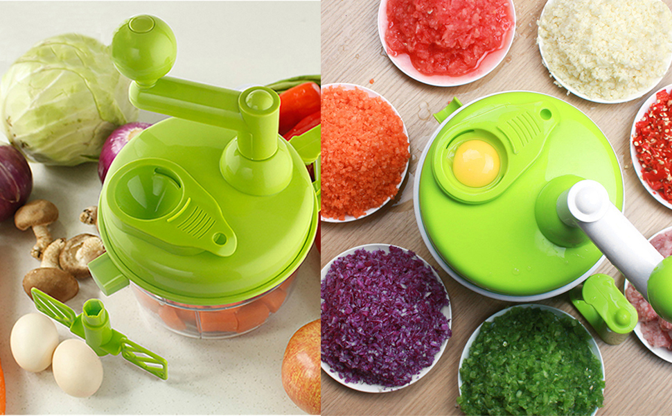 Tenta Kitchen Food processes Hand Crank Food Processor/Manual Food Chopper/Meat Grinder/Vegetable Dicer And Mincer/Fruit Blender With Egg Separator Rotary Onion Chopper(2 Sets steel blades) detail 3