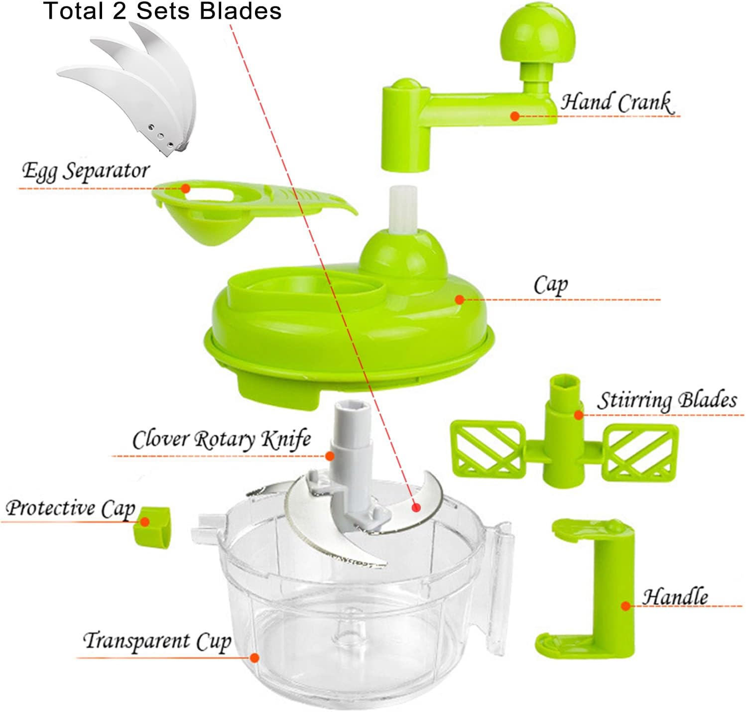 Tenta Kitchen Food processes Hand Crank Food Processor/Manual Food Chopper/Meat Grinder/Vegetable Dicer And Mincer/Fruit Blender With Egg Separator Rotary Onion Chopper(2 Sets steel blades) detail 17