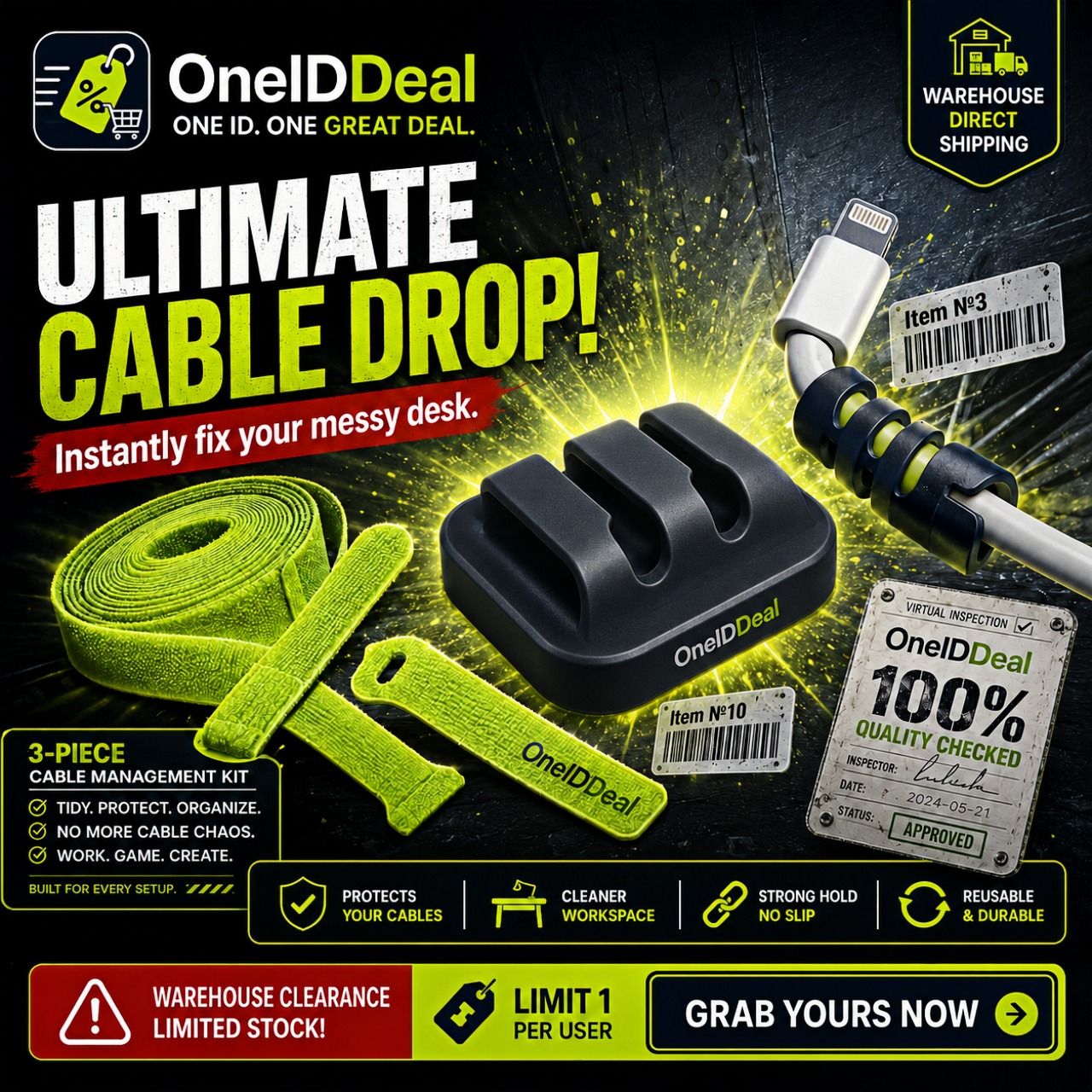 [SYSTEM CLEARANCE] OneIDDeal™ Cable Tidy Pack - Instant Desk Hack (Fast